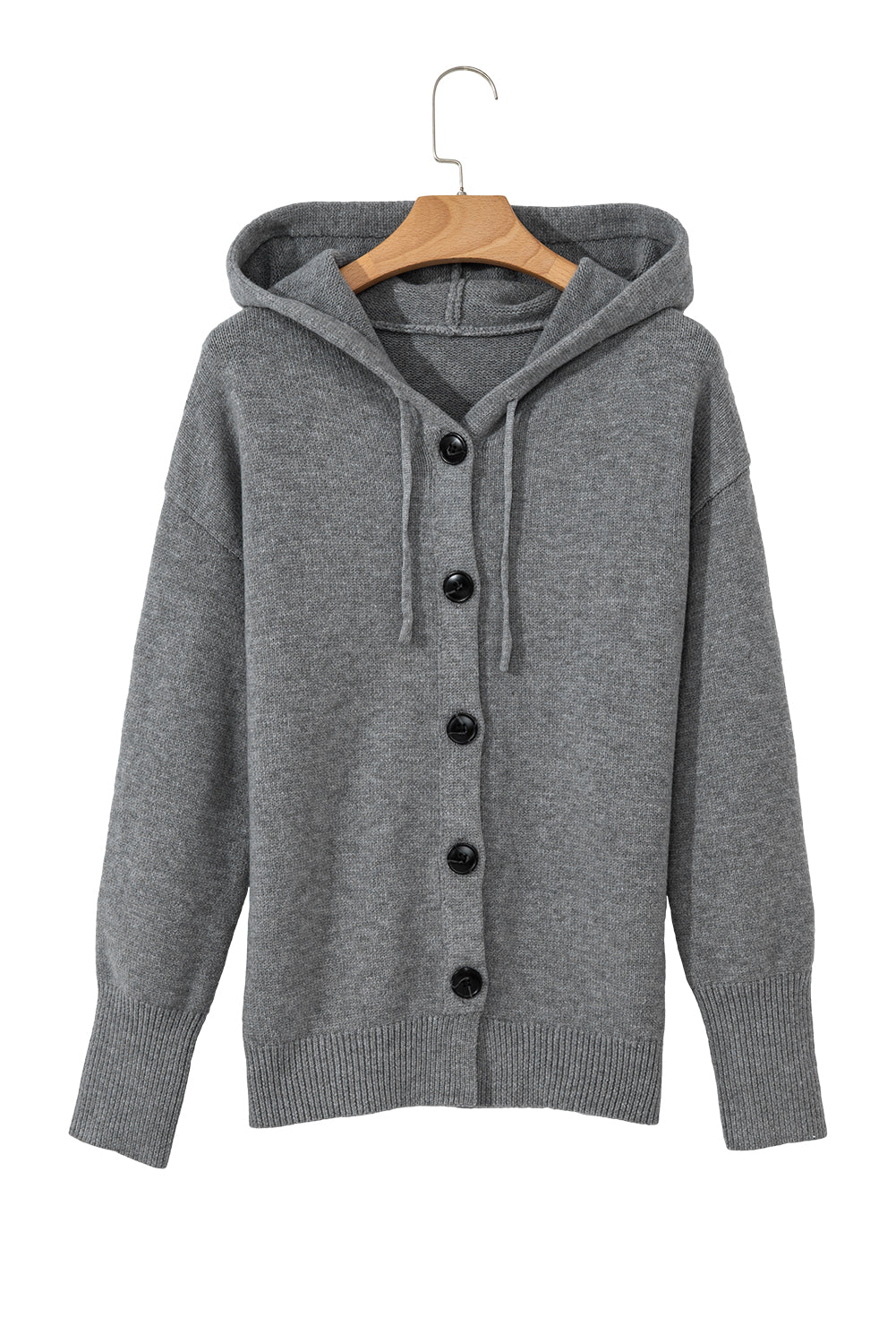 White Hooded Button Up Drop Shoulder Sweater Cardigan