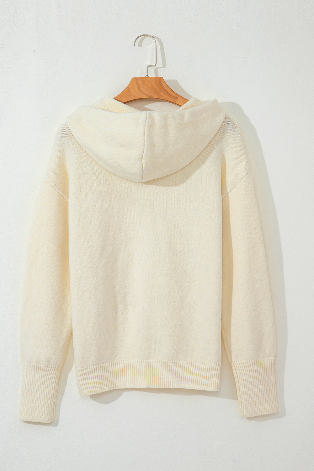 White Hooded Button Up Drop Shoulder Sweater Cardigan