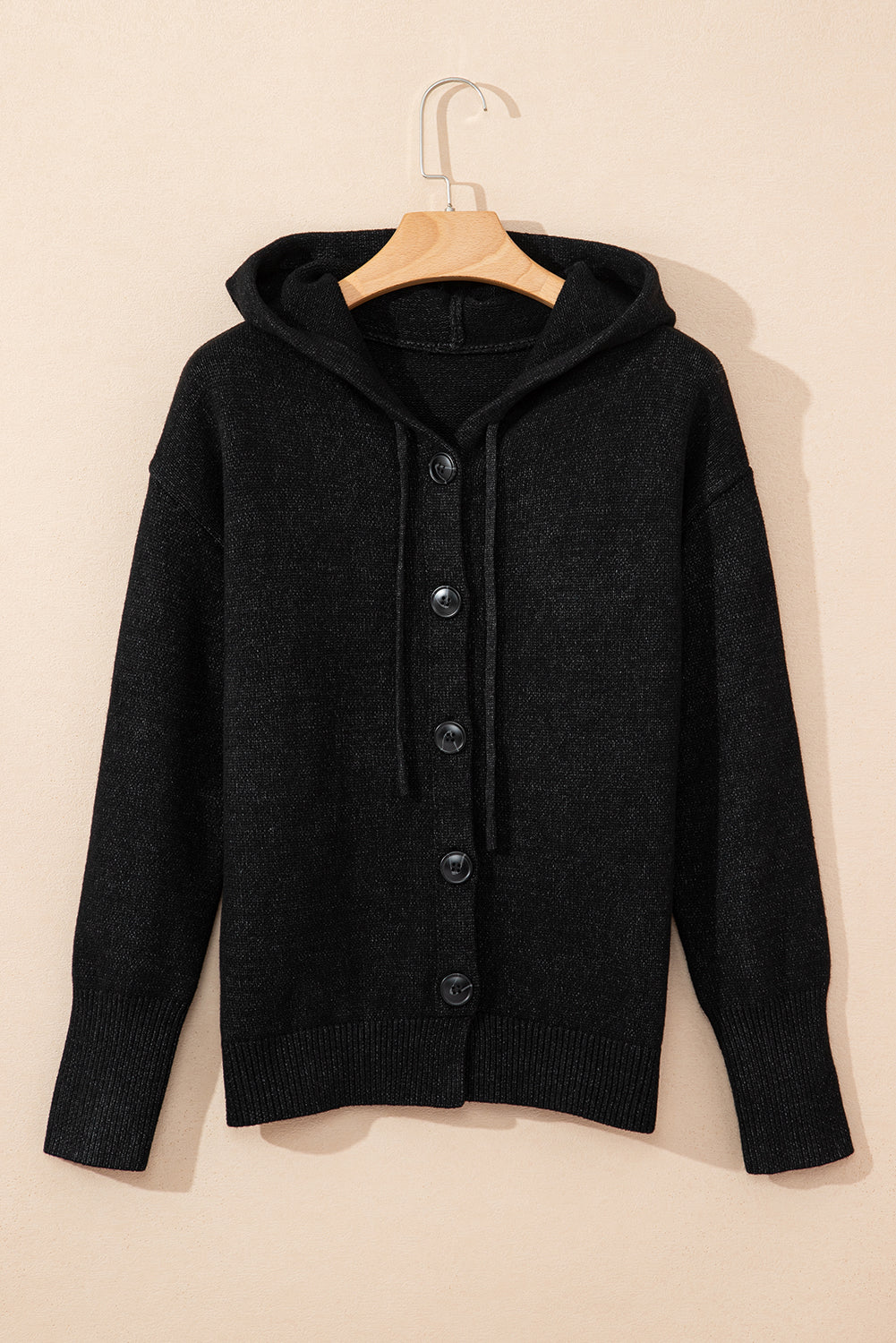 White Hooded Button Up Drop Shoulder Sweater Cardigan
