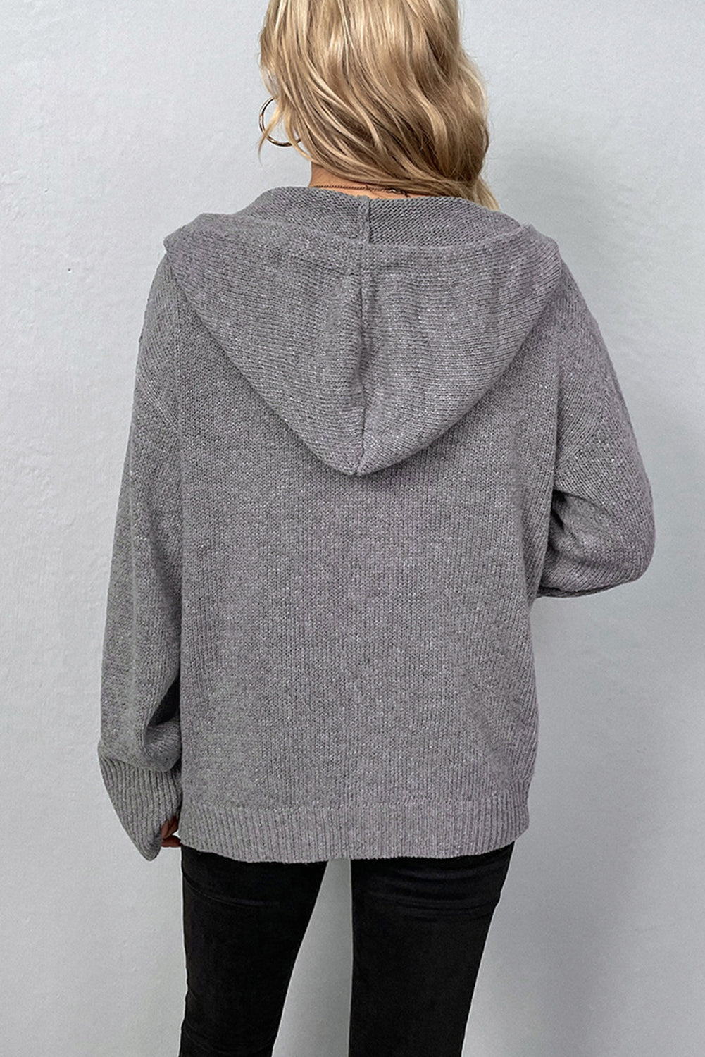 White Hooded Button Up Drop Shoulder Sweater Cardigan