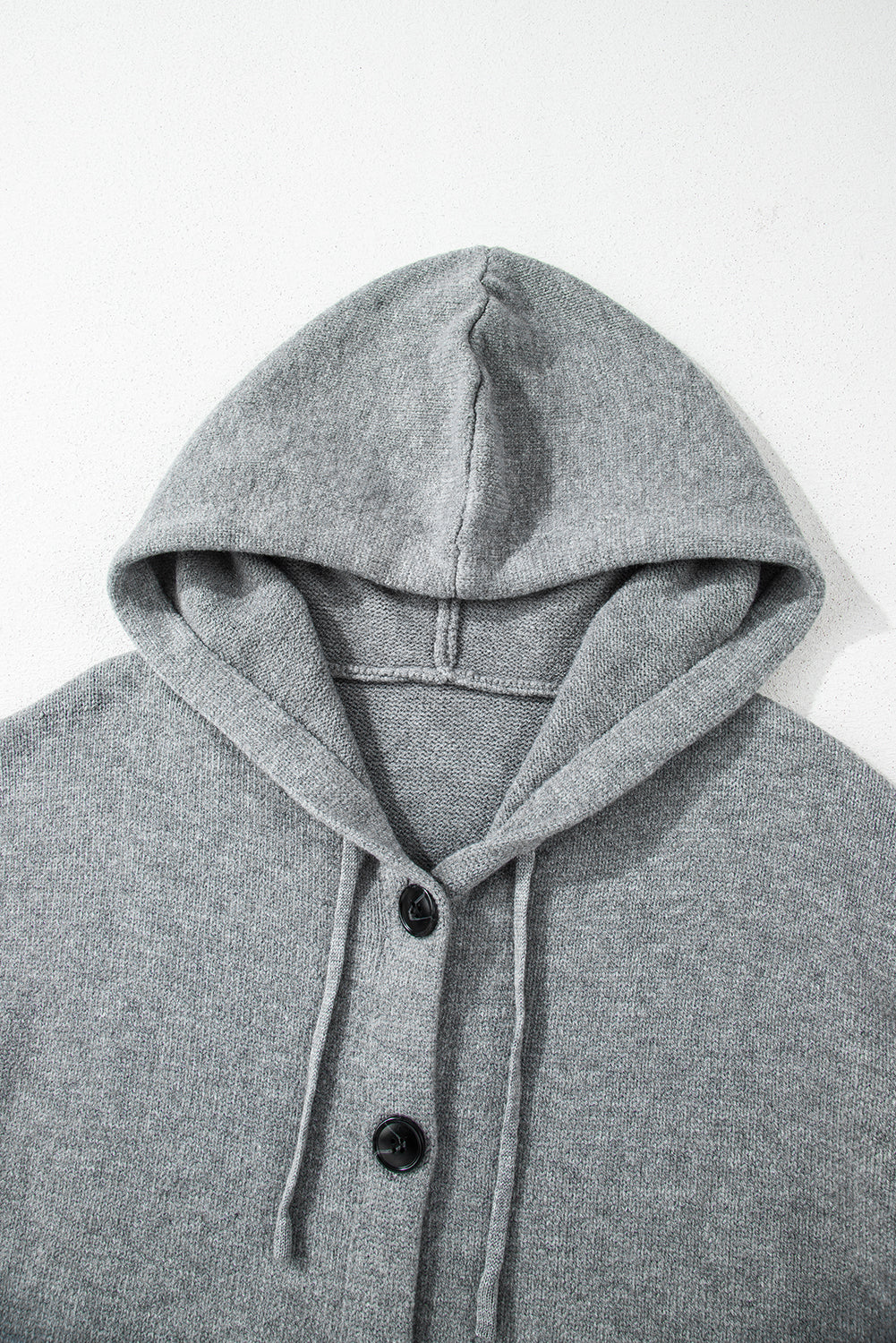 White Hooded Button Up Drop Shoulder Sweater Cardigan