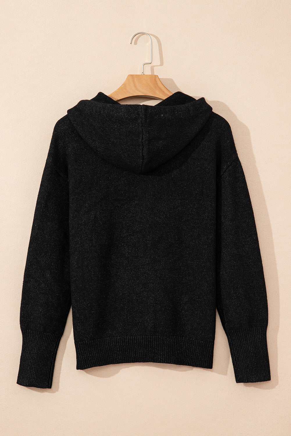 White Hooded Button Up Drop Shoulder Sweater Cardigan