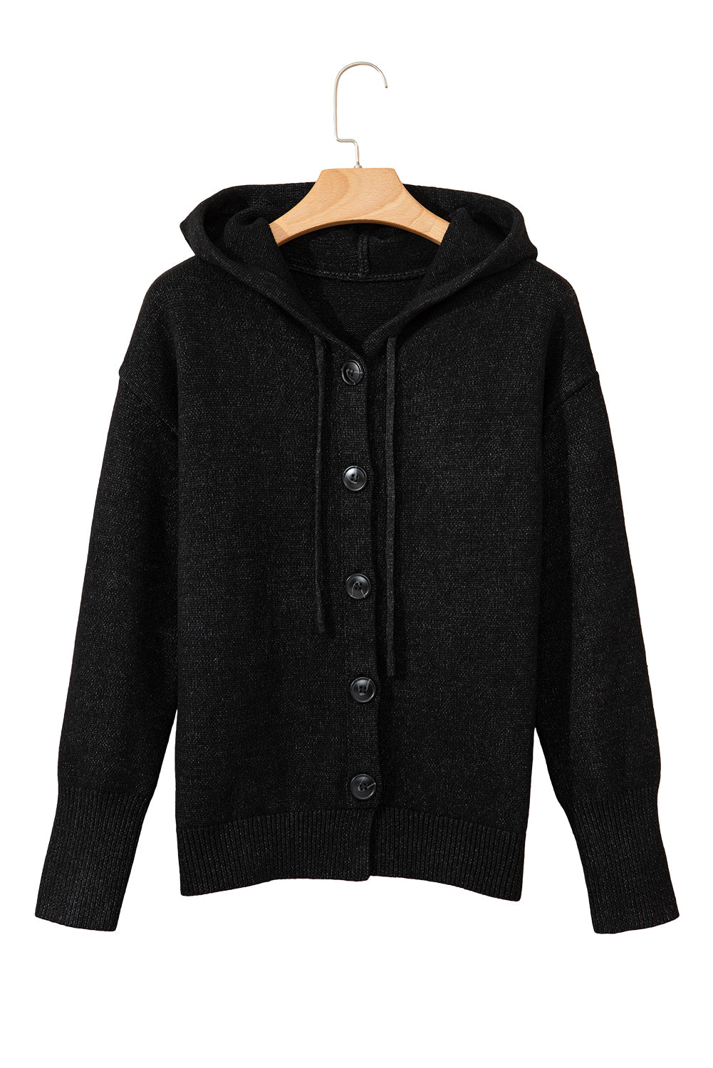 White Hooded Button Up Drop Shoulder Sweater Cardigan