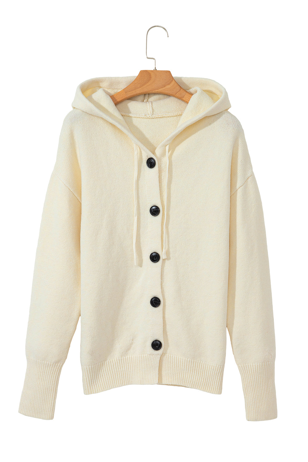 White Hooded Button Up Drop Shoulder Sweater Cardigan