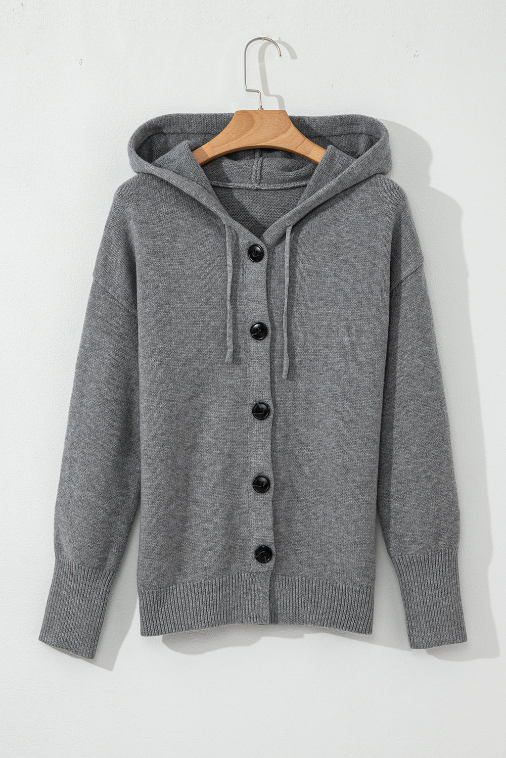 White Hooded Button Up Drop Shoulder Sweater Cardigan