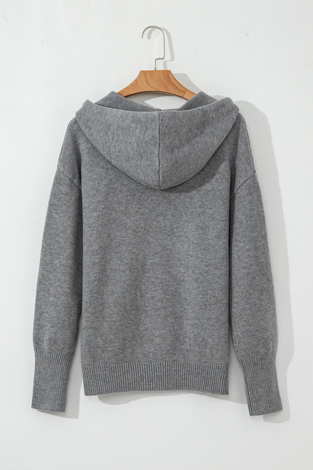 White Hooded Button Up Drop Shoulder Sweater Cardigan