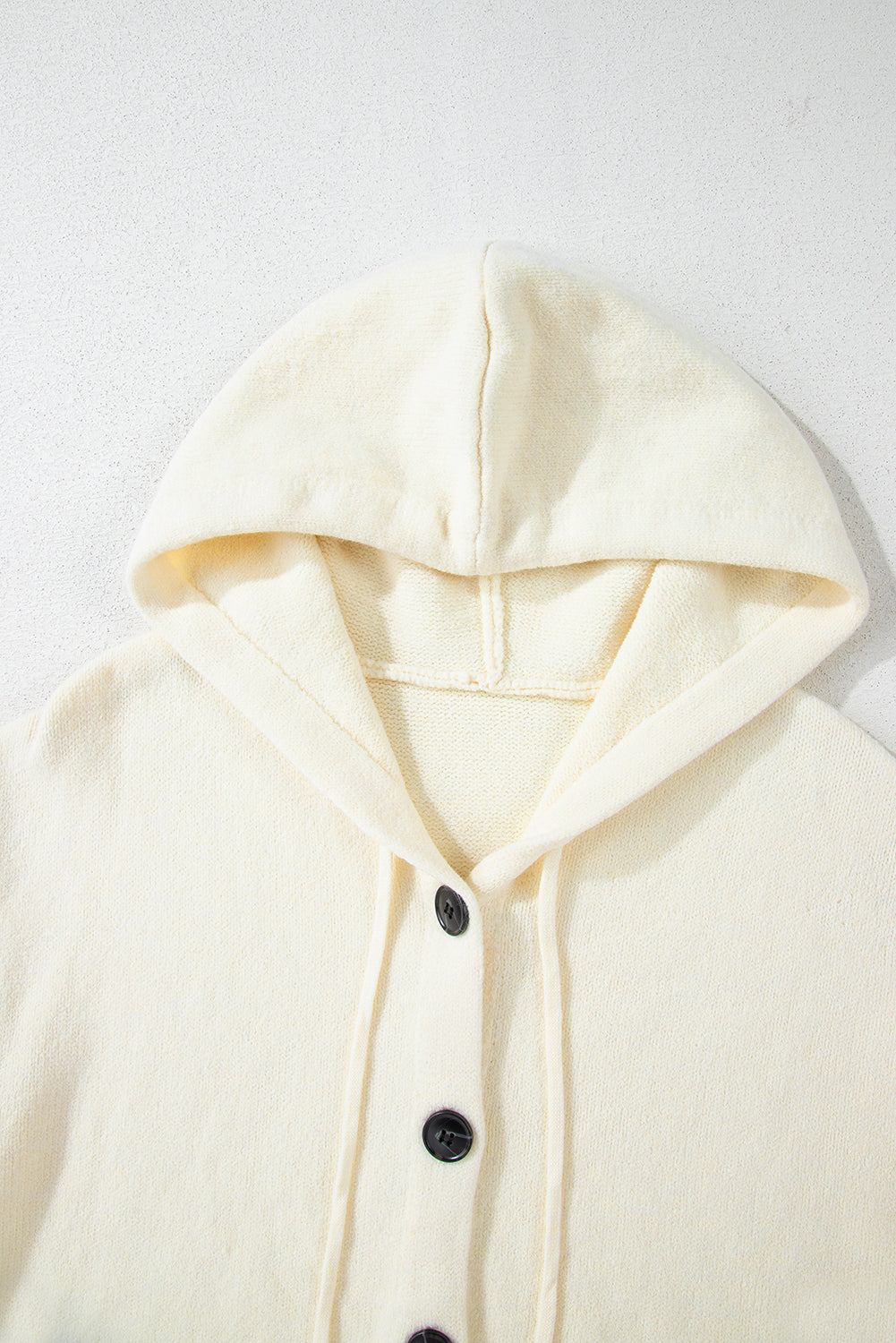 White Hooded Button Up Drop Shoulder Sweater Cardigan